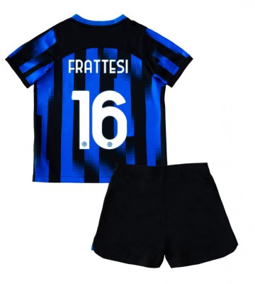 Inter Milan Davide Frattesi #16 Primera Equipación Niños 2023-24 Manga Corta (+ Pantalones cortos)